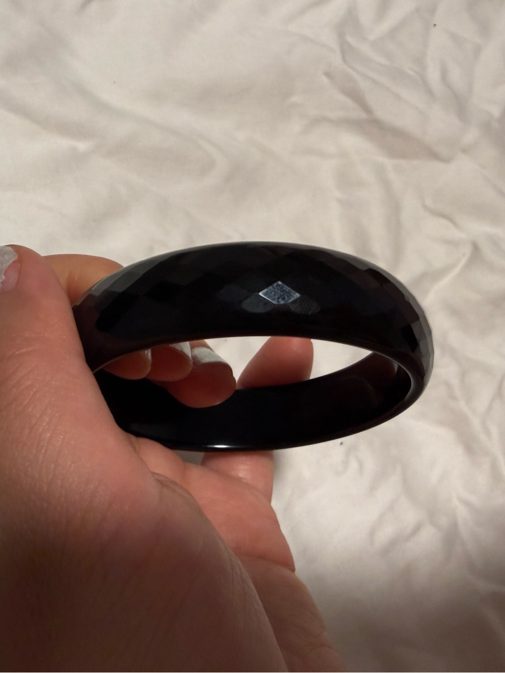 Black Faceted Natural Obsidian Bangle Bracelet - Men Accessories
